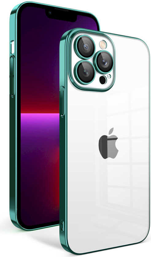 Apple iPhone 13 Pro Kılıf Kamera Korumalı Renkli Çerçeveli Mnc Garaj Kapak-Koyu Yeşil