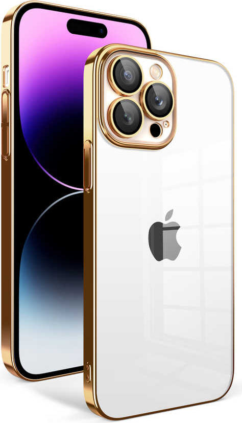 Apple iPhone 14 Pro Max Kılıf Kamera Korumalı Renkli Çerçeveli Mnc Garaj Kapak-Gold