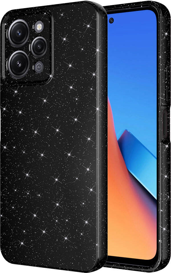 Xiaomi Redmi 12 Kılıf Kamera Korumalı Simli Lüks Mnc Koton Kapak-Siyah