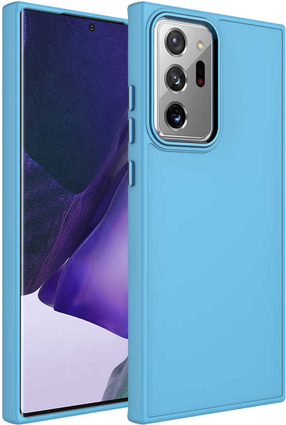 Galaxy Note 20 Ultra Kılıf Metal Çerçeve ve Buton Tasarımlı Silikon Mnc Luna Kapak-Sierra Mavi