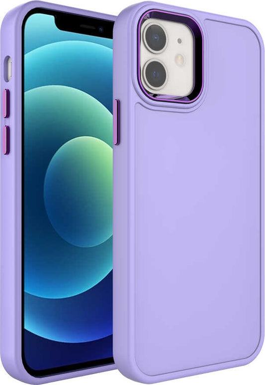 Apple iPhone 11 Kılıf Metal Çerçeve ve Buton Tasarımlı Sert Mnc Botox Kapak-Lila