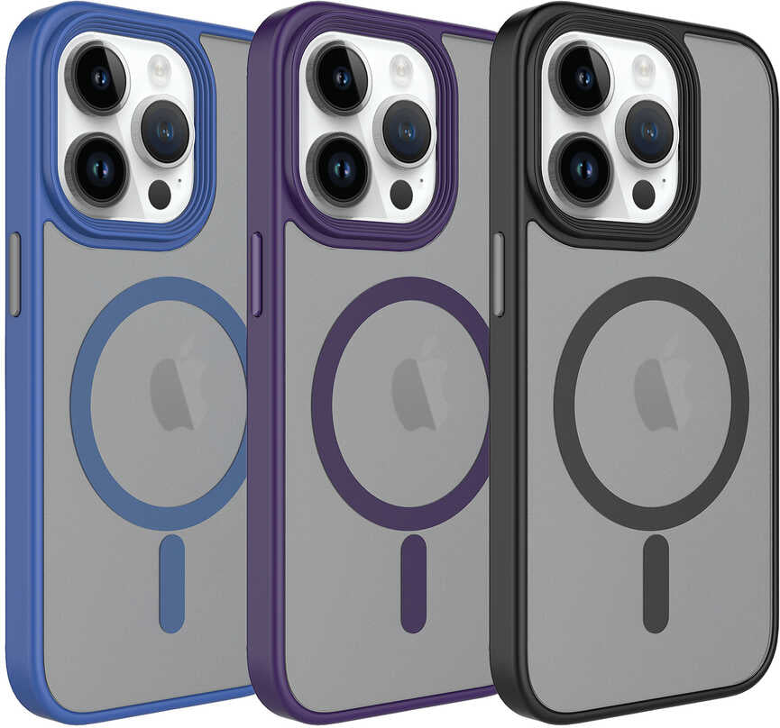 Apple iPhone 14 Pro Kılıf Mat Arka Yüzey Wireless Şarj Özellikli Mnc Flet Magsafe Kapak-Derin Mor