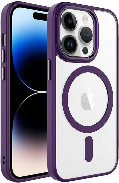 Apple iPhone 14 Pro Kılıf Wireless Şarj Özellikli Mnc Krom Magsafe Silikon Kapak-Derin Mor
