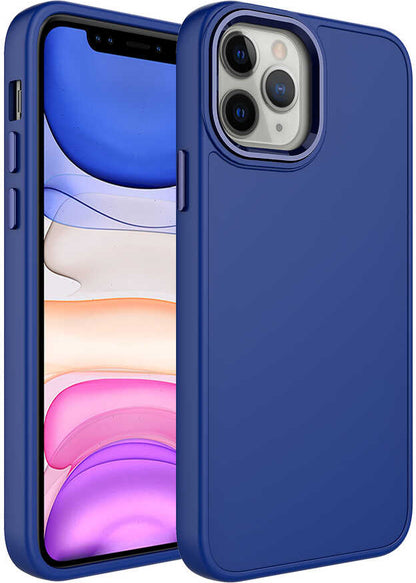 Apple iPhone 12 Pro Max Kılıf Metal Çerçeve ve Buton Tasarımlı Silikon Mnc Luna Kapak-Lacivert