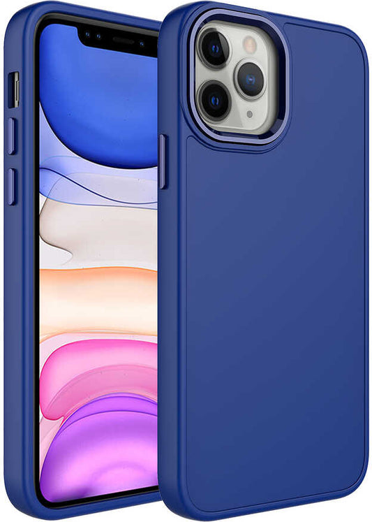 Apple iPhone 12 Pro Max Kılıf Metal Çerçeve ve Buton Tasarımlı Silikon Mnc Luna Kapak-Lacivert