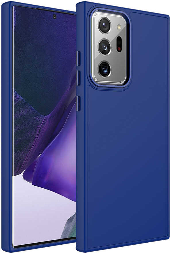 Galaxy Note 20 Ultra Kılıf Metal Çerçeve ve Buton Tasarımlı Silikon Mnc Luna Kapak-Lacivert