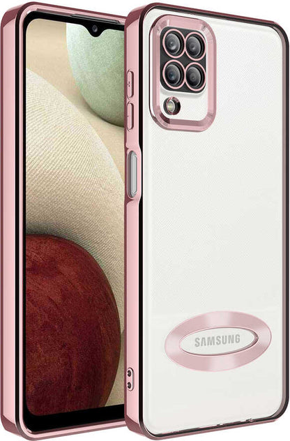 Galaxy A12 Kılıf Kamera Korumalı Logo Gösteren Mnc Omega Kapak-Rose Gold
