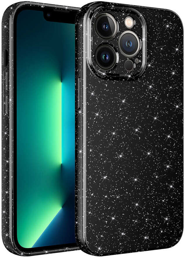 Apple iPhone 13 Pro Kılıf Kamera Korumalı Simli Lüks Mnc Koton Kapak-Siyah