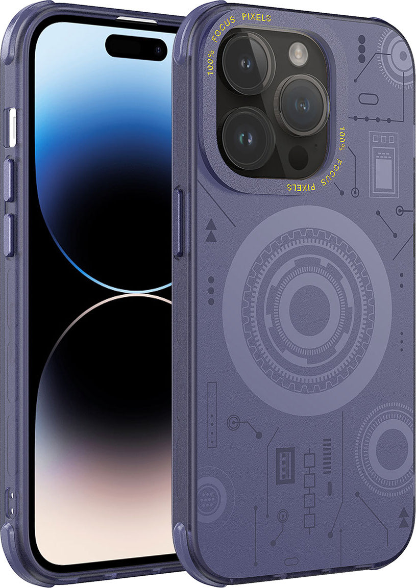 Apple iPhone 14 Pro Max Kılıf Mnc Wireless Şarj Özellikli Desenli Hot Kapak-Derin Mor