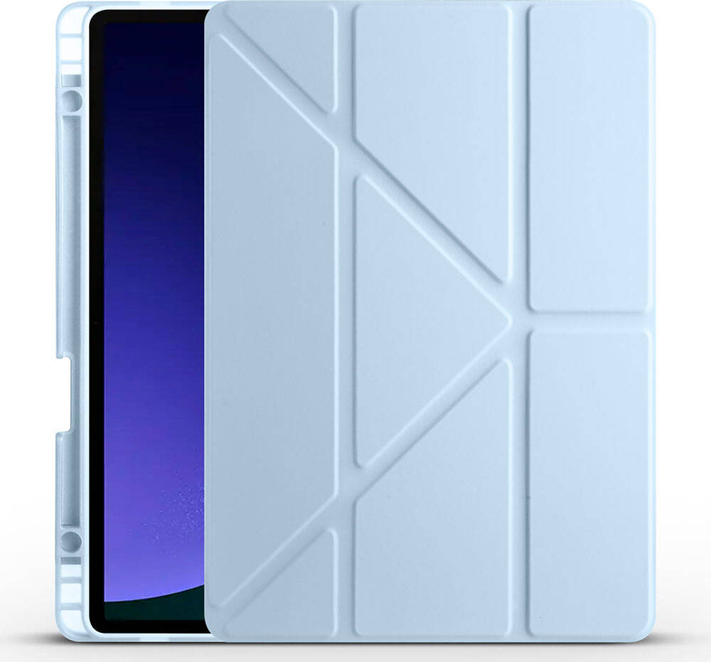 Galaxy Tab S9 Fe Kılıf  Uyumlu Mnc Tri Folding Kalem Bölmeli Standlı Kılıf-Mavi
