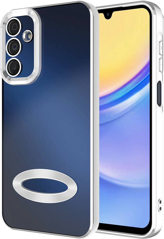 Galaxy A15 Kılıf Kamera Korumalı Logo Gösteren Mnc Omega Kapak-Gümüş
