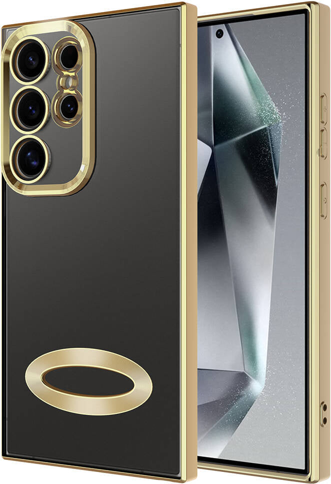 Galaxy S24 Ultra Kılıf Kamera Korumalı Logo Gösteren Mnc Omega Kapak-Gold