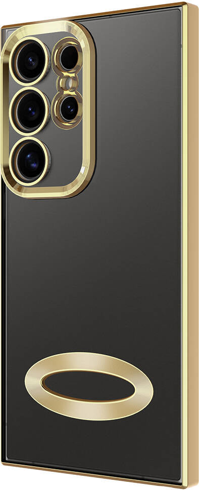 Galaxy S24 Ultra Kılıf Kamera Korumalı Logo Gösteren Mnc Omega Kapak-Gold