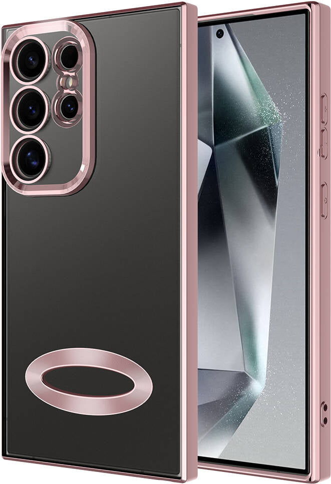 Galaxy S24 Ultra Kılıf Kamera Korumalı Logo Gösteren Mnc Omega Kapak-Rose Gold