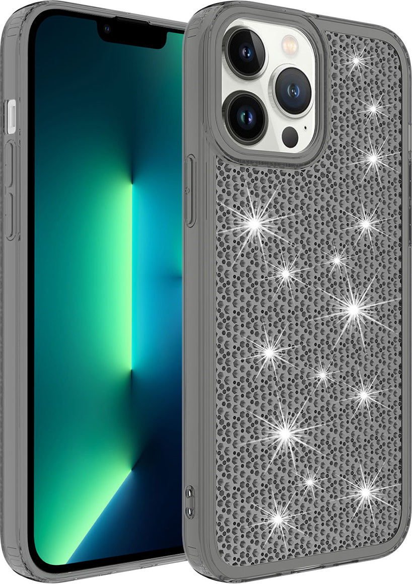 Apple iPhone 13 Pro Max Kılıf Airbagli Parlak Tasarımlı Mnc Snow Kapak-Siyah