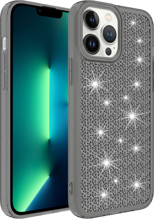 Apple iPhone 13 Pro Max Kılıf Airbagli Parlak Tasarımlı Mnc Snow Kapak-Siyah