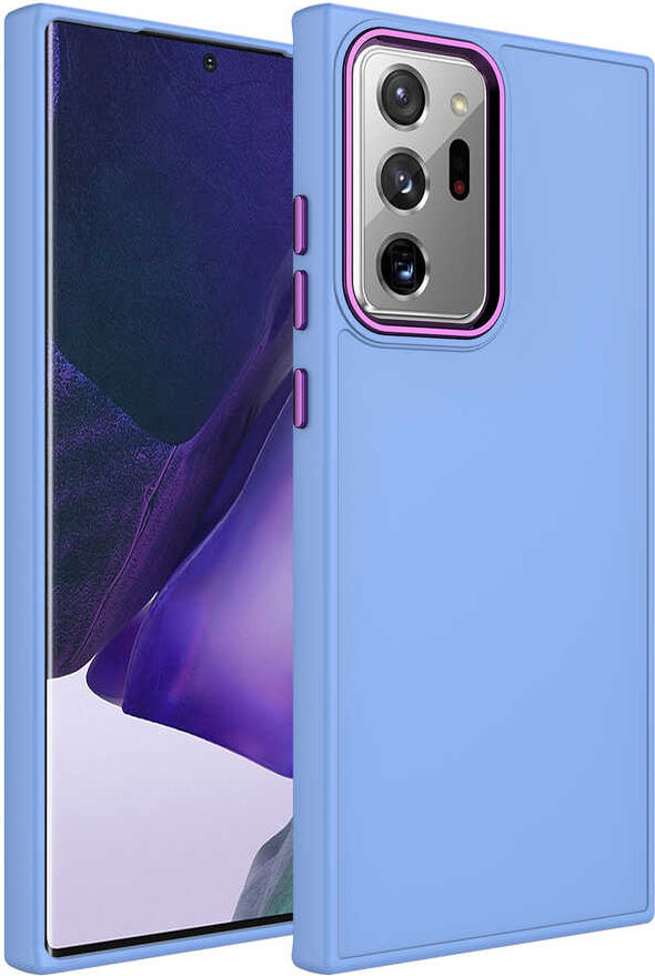 Galaxy Note 20 Ultra Kılıf Metal Çerçeve ve Buton Tasarımlı Silikon Mnc Luna Kapak-Lila