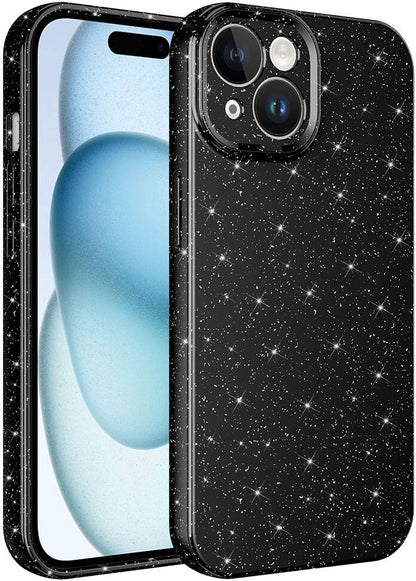 Apple iPhone 15 Kılıf Kamera Korumalı Simli Lüks Mnc Koton Kapak-Siyah