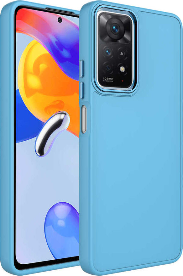 Xiaomi Redmi Note 11 Global Kılıf Metal Çerçeve ve Buton Tasarımlı Silikon Mnc Luna Kapak-Sierra Mavi