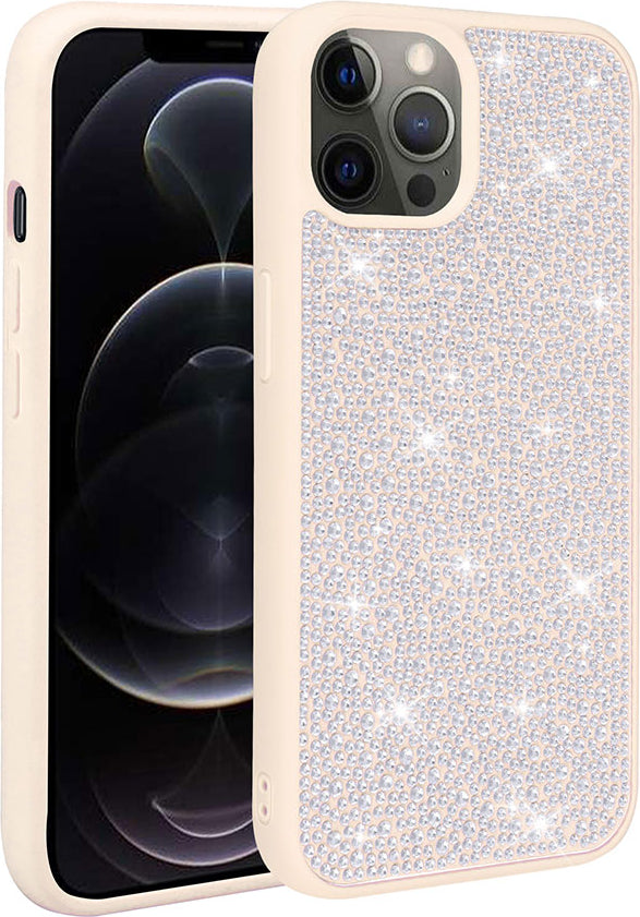 Apple iPhone 12 Pro Max Kılıf Parlak Taşlı Tasarım Mnc Ston Kapak-Beyaz