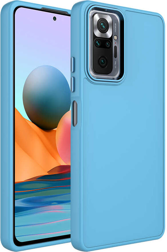 Xiaomi Redmi Note 10 Pro Kılıf Metal Çerçeve ve Buton Tasarımlı Silikon Mnc Luna Kapak-Sierra Mavi