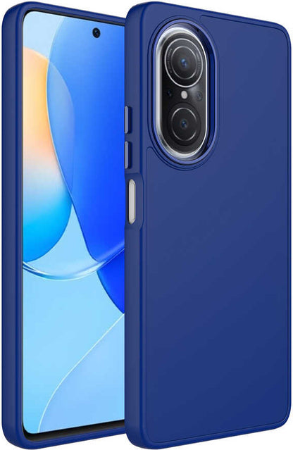 Huawei Nova 9 Se Kılıf Metal Çerçeve ve Buton Tasarımlı Silikon Mnc Luna Kapak-Lacivert