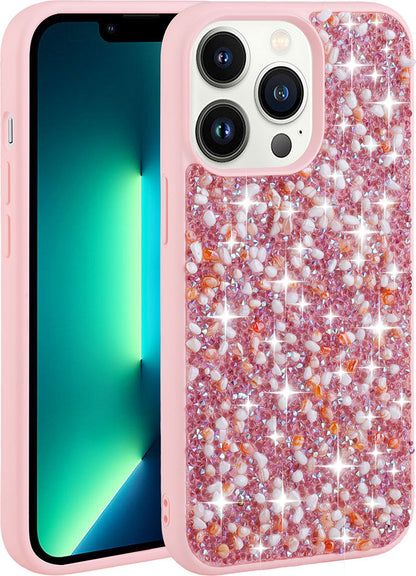 Apple iPhone 12 Pro Kılıf Parlak Taşlı Tasarım Mnc Linea Kapak-Pembe