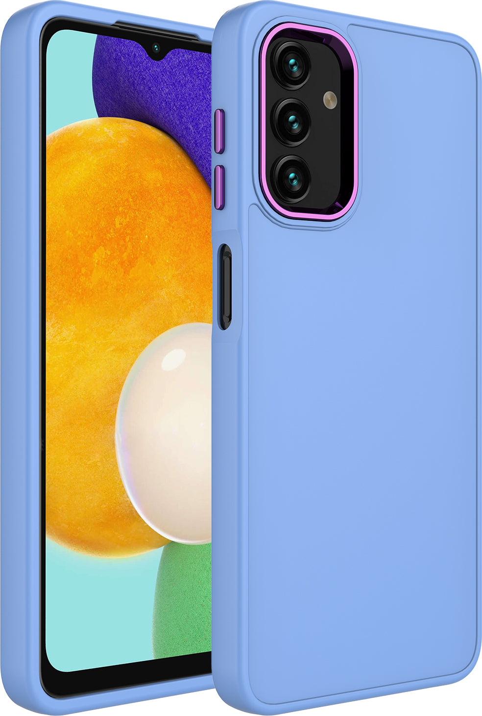 Galaxy A04 Kılıf Metal Çerçeve ve Buton Tasarımlı Silikon Mnc Luna Kapak-Lila