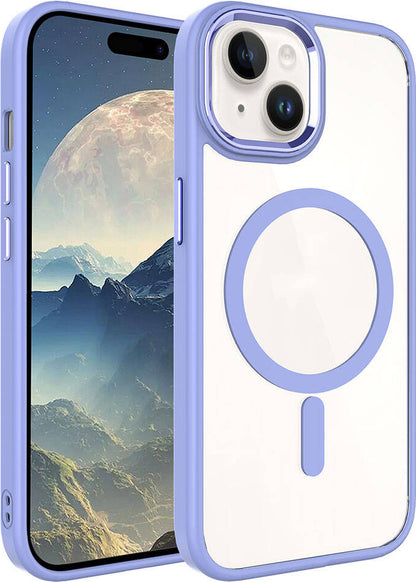 Apple iPhone 15 Plus Kılıf Wireless Şarj Özellikli Mnc Krom Magsafe Silikon Kapak-Lila