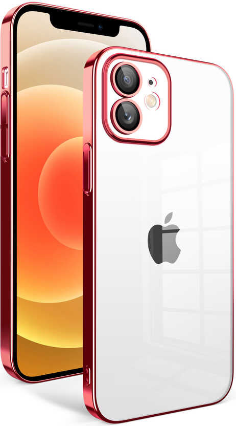 Apple iPhone 12 Kılıf Kamera Korumalı Renkli Çerçeveli Mnc Garaj Kapak-Kırmızı