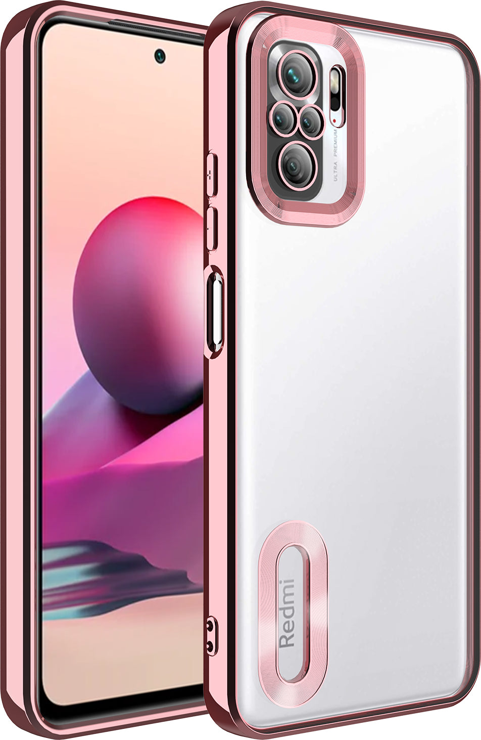 Xiaomi Redmi Note 10S Kılıf Kamera Korumalı Logo Gösteren Mnc Omega Kapak-Rose Gold