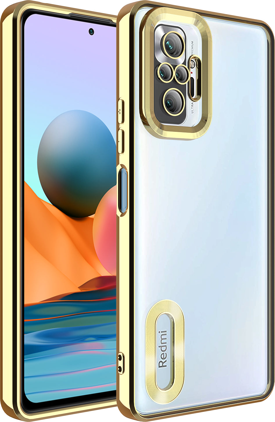 Xiaomi Redmi Note 10 Pro Kılıf Kamera Korumalı Logo Gösteren Mnc Omega Kapak-Gold