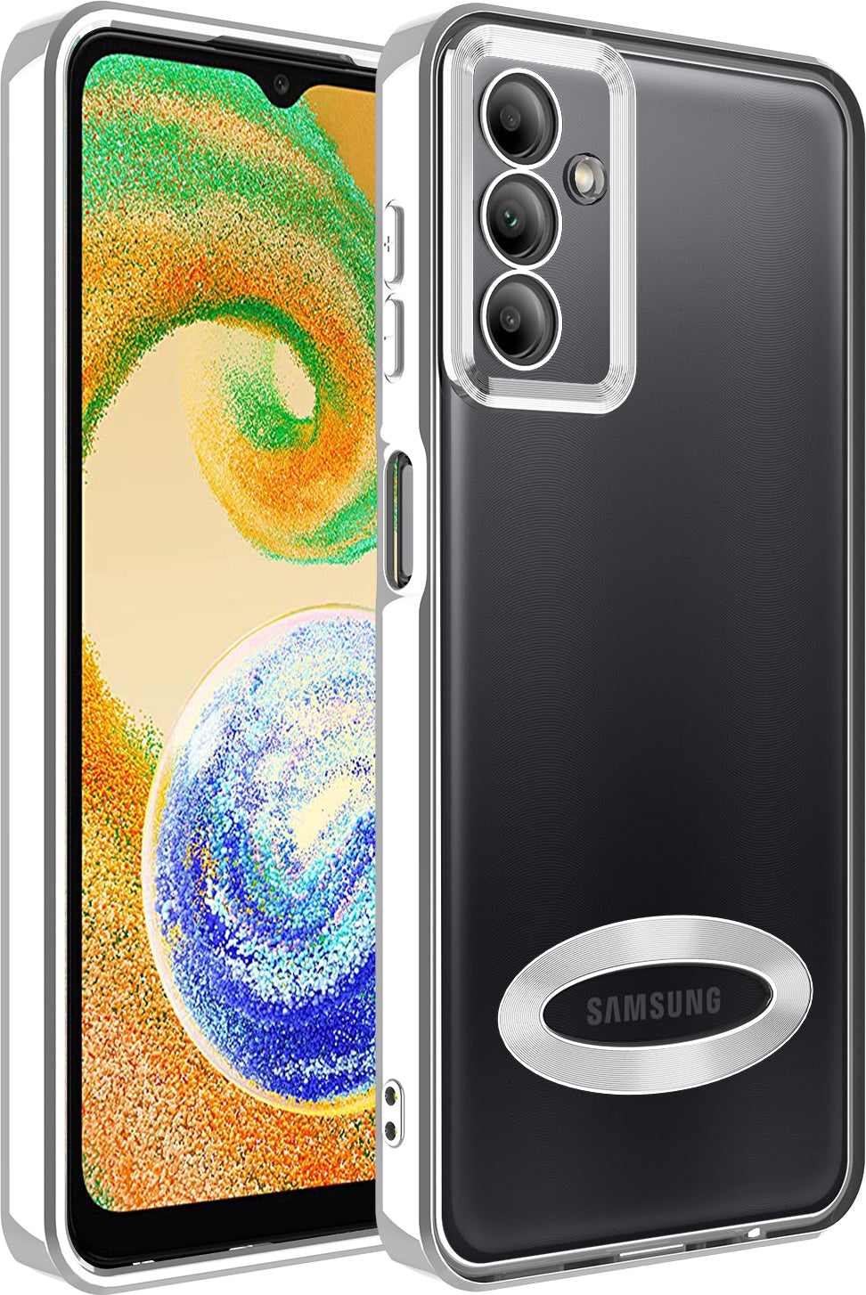 Galaxy A04S Kılıf Kamera Korumalı Logo Gösteren Mnc Omega Kapak-Gümüş