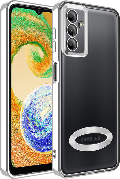 Galaxy A04S Kılıf Kamera Korumalı Logo Gösteren Mnc Omega Kapak-Gümüş