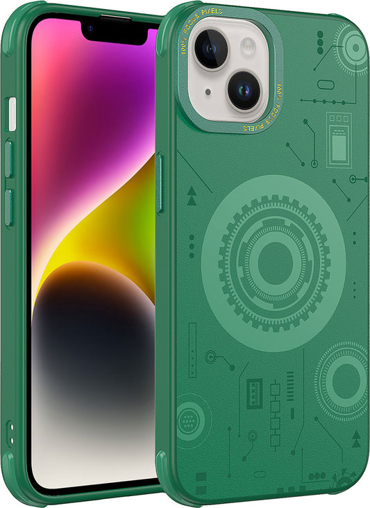 Apple iPhone 14 Plus Kılıf Mnc Wireless Şarj Özellikli Desenli Hot Kapak-Koyu Yeşil