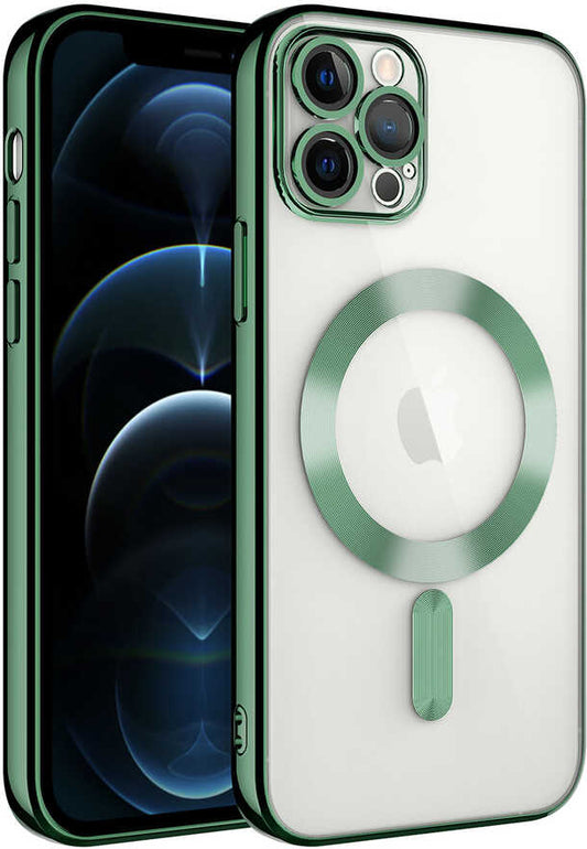 Apple iPhone 12 Pro Max Kılıf Kamera Korumalı Magsafe Wireless Şarj Özellikli Mnc Demre Kapak-Koyu Yeşil
