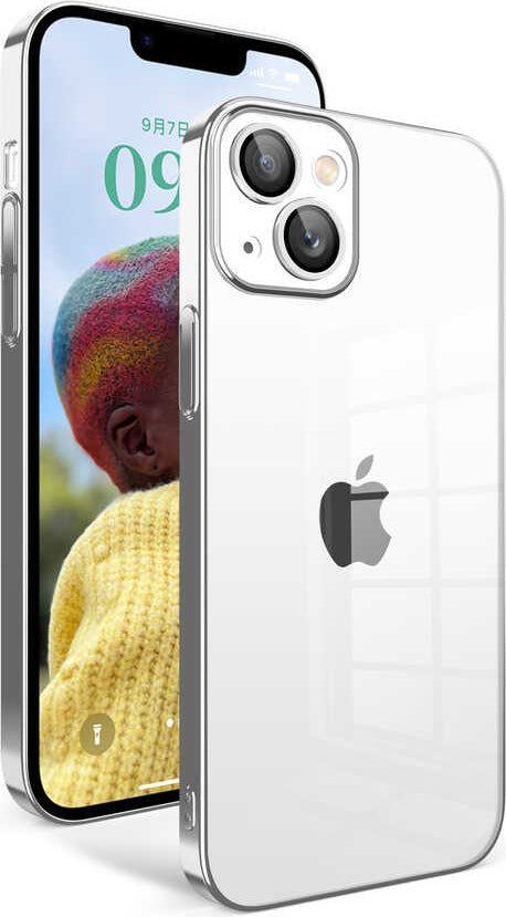 Apple iPhone 14 Kılıf Kamera Korumalı Renkli Çerçeveli Mnc Garaj Kapak-Gümüş
