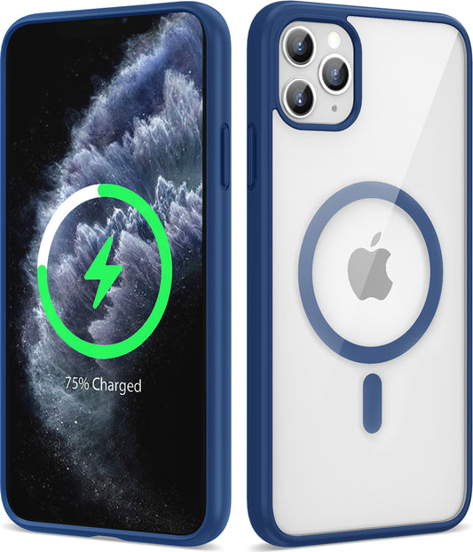 Apple iPhone 11 Pro Max Kılıf Magsafe Wireless Şarj Özellikli Silikon Mnc Ege Kapak-Mavi