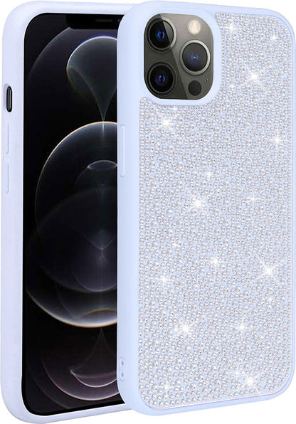 Apple iPhone 14 Pro Max Kılıf Parlak Taşlı Tasarım Mnc Ston Kapak-Mavi Açık