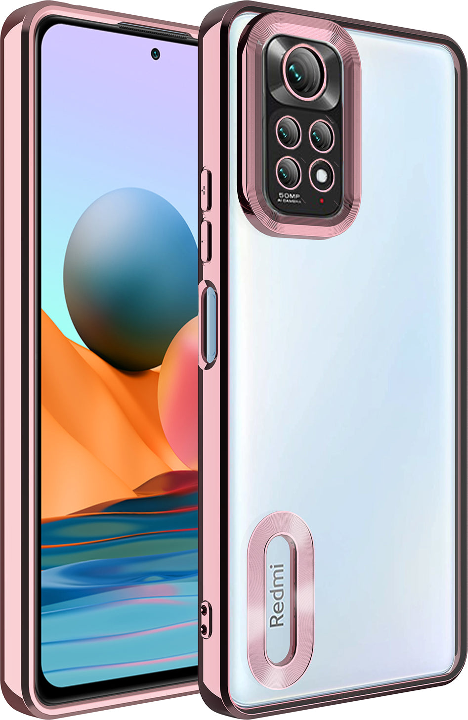 Xiaomi Redmi Note 11S Global Kılıf Kamera Korumalı Logo Gösteren Mnc Omega Kapak-Rose Gold