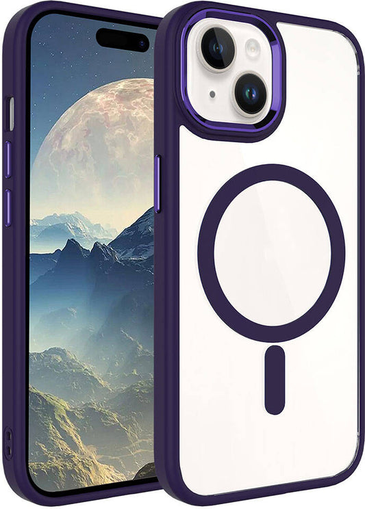 Apple iPhone 15 Kılıf Wireless Şarj Özellikli Mnc Krom Magsafe Silikon Kapak-Derin Mor