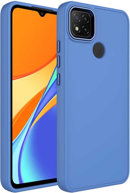 Xiaomi Redmi 10A Kılıf Metal Çerçeve ve Buton Tasarımlı Silikon Mnc Luna Kapak-Lavendery Gray