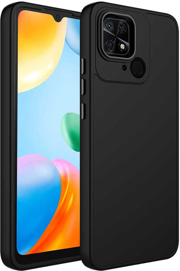Xiaomi Redmi 10C Kılıf Metal Çerçeve ve Buton Tasarımlı Silikon Mnc Luna Kapak-Siyah