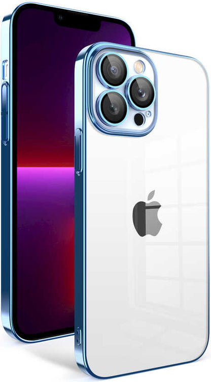 Apple iPhone 13 Pro Kılıf Kamera Korumalı Renkli Çerçeveli Mnc Garaj Kapak-Mavi Açık