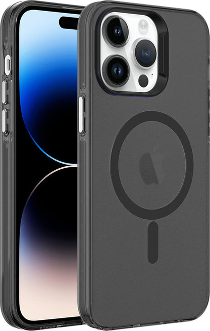 Apple iPhone 14 Pro Max Kılıf Mnc Magsafe Şarj Özellikli Buzlu Transparan C-Pro Sert Kapak-Siyah