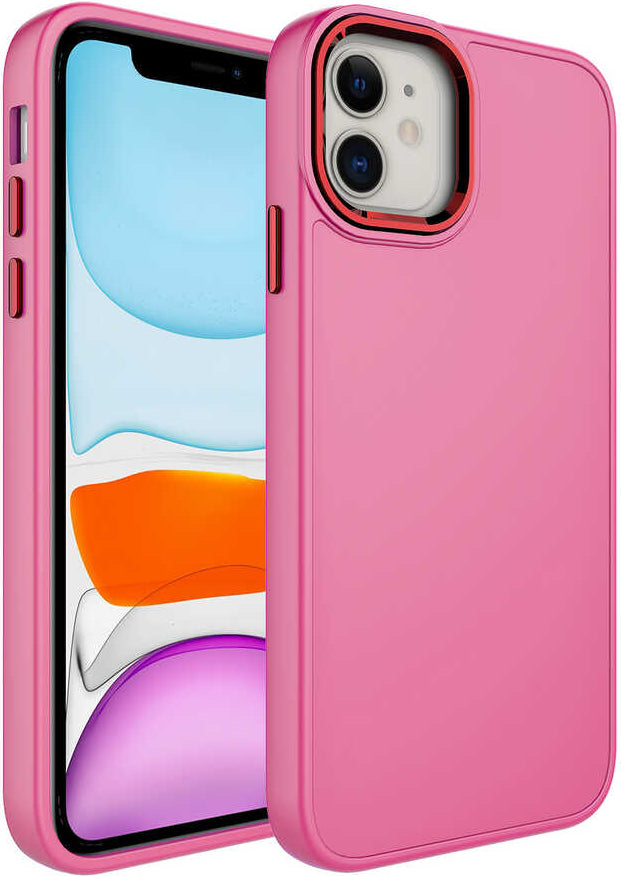 Apple iPhone 11 Kılıf Metal Çerçeve ve Buton Tasarımlı Silikon Mnc Luna Kapak-Pembe