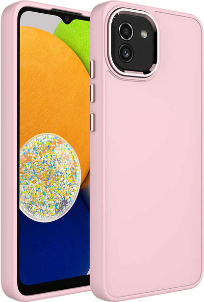 Galaxy A03 Kılıf Metal Çerçeve ve Buton Tasarımlı Silikon Mnc Luna Kapak-Pembe