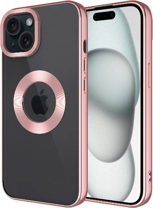 Apple iPhone 15 Kılıf Kamera Korumalı Logo Gösteren Mnc Omega Kapak-Rose Gold