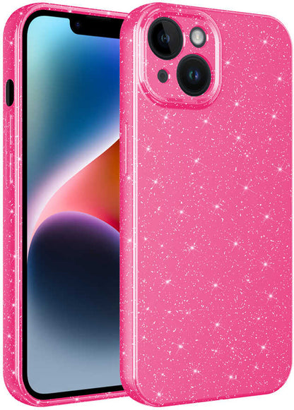 iPhone 14 Plus Uyumlu Kamera Korumalı Simli Lüks Mnc Koton Kapak-Pembe Koyu