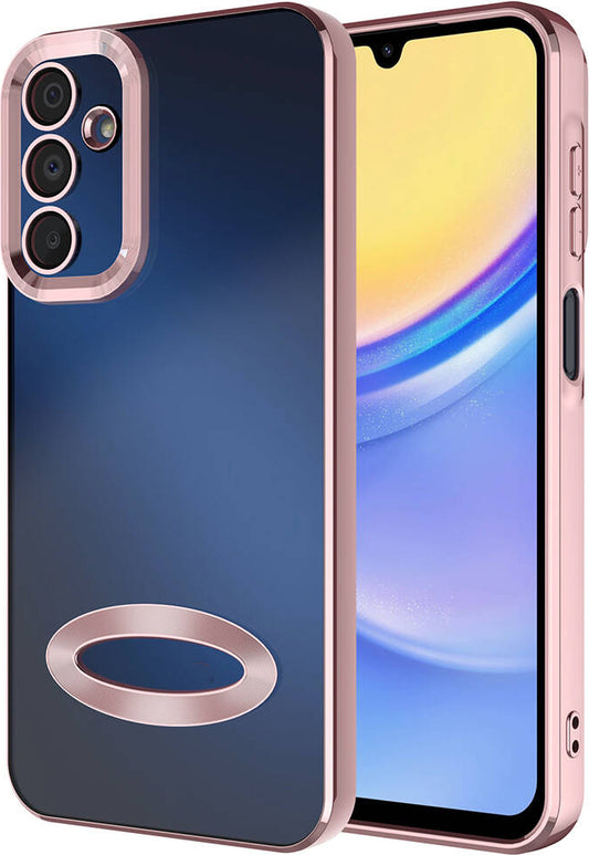 Galaxy A15 Kılıf Kamera Korumalı Logo Gösteren Mnc Omega Kapak-Rose Gold